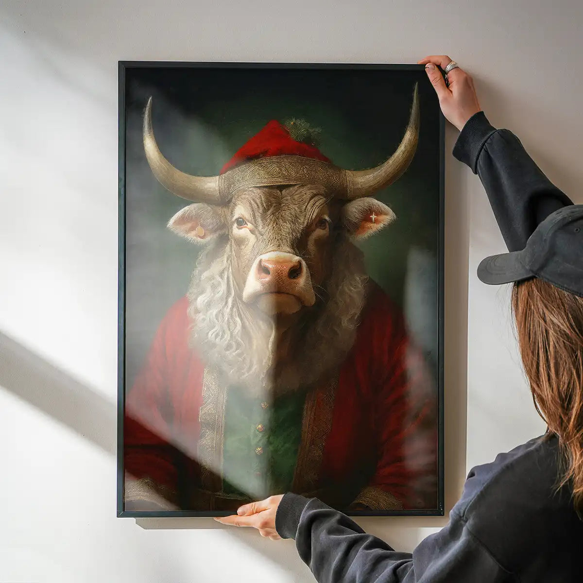 Christmas Bull Animal Portrait Print