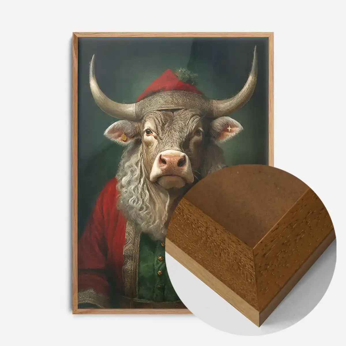 Christmas Bull Animal Portrait Print