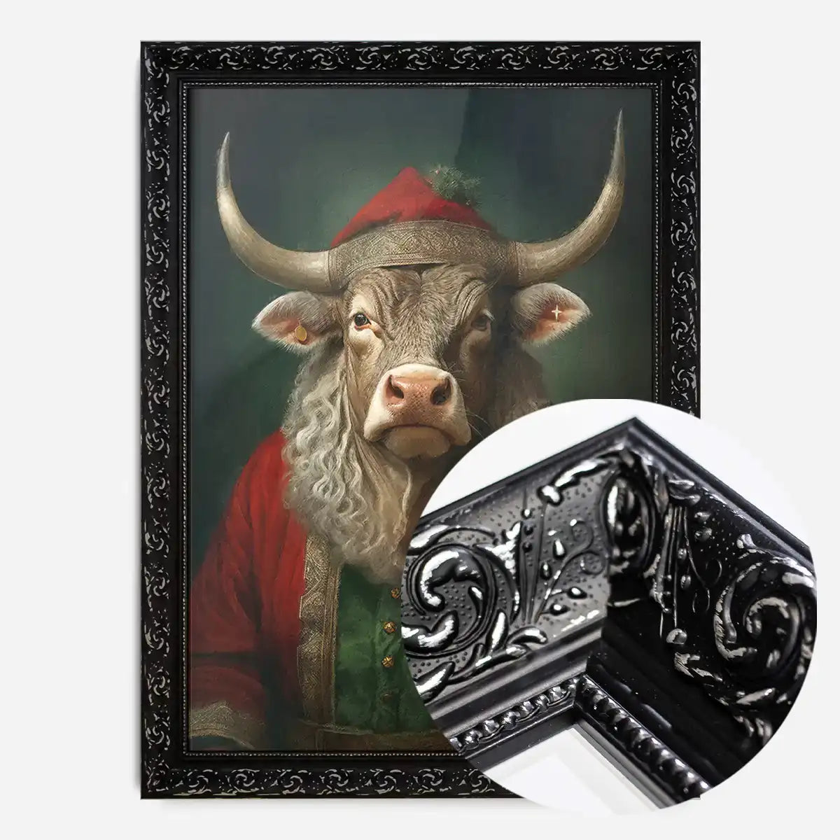 Christmas Bull Animal Portrait Print