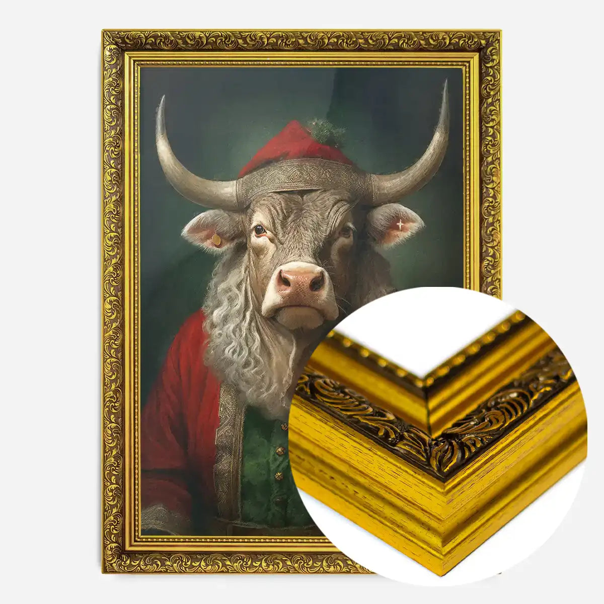 Christmas Bull Animal Portrait Print