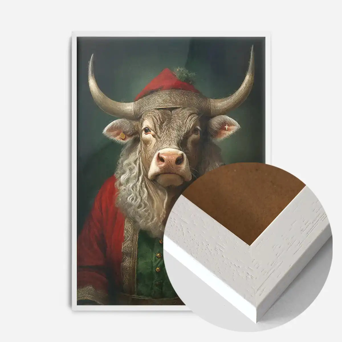 Christmas Bull Animal Portrait Print