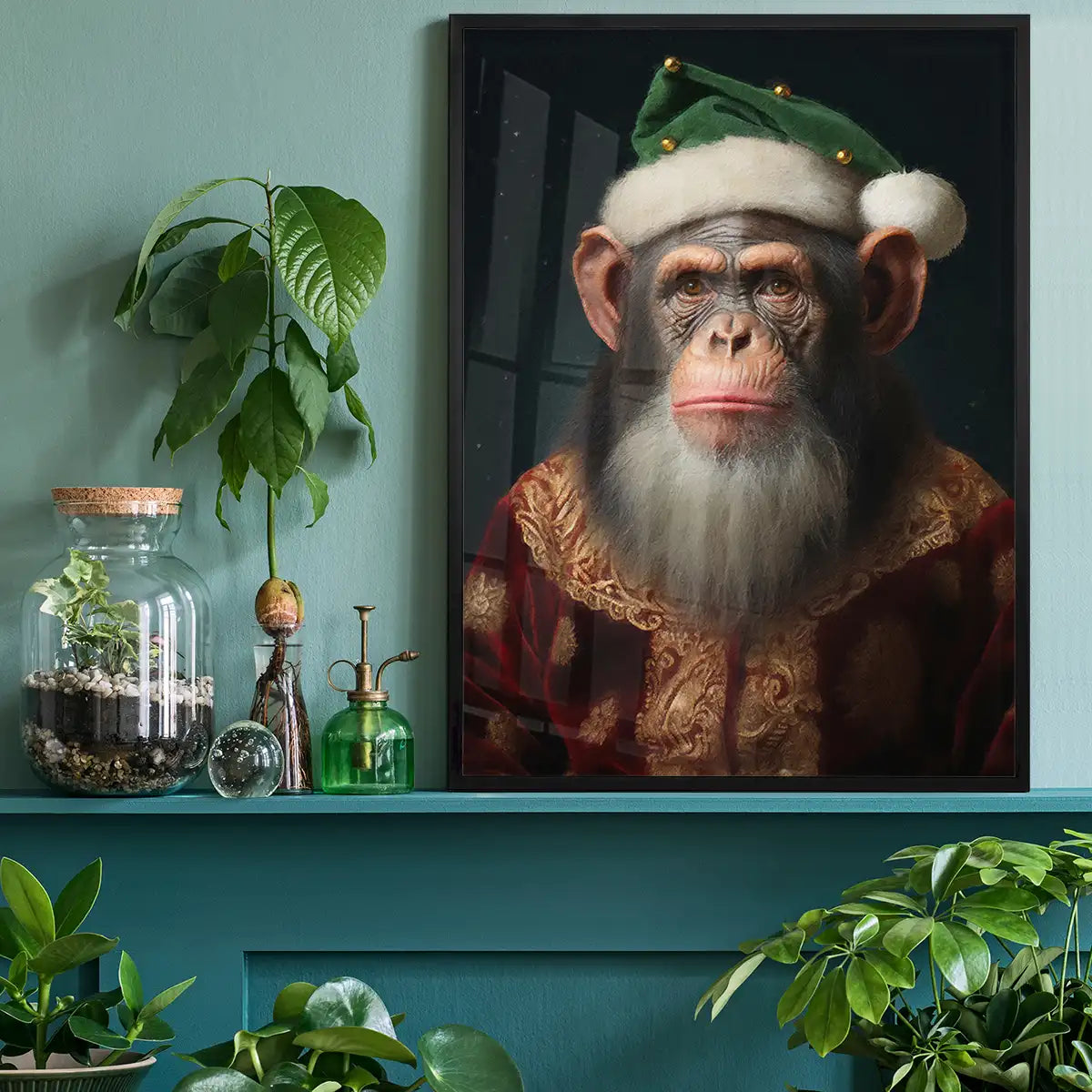 Christmas Chimp Animal Portrait Print