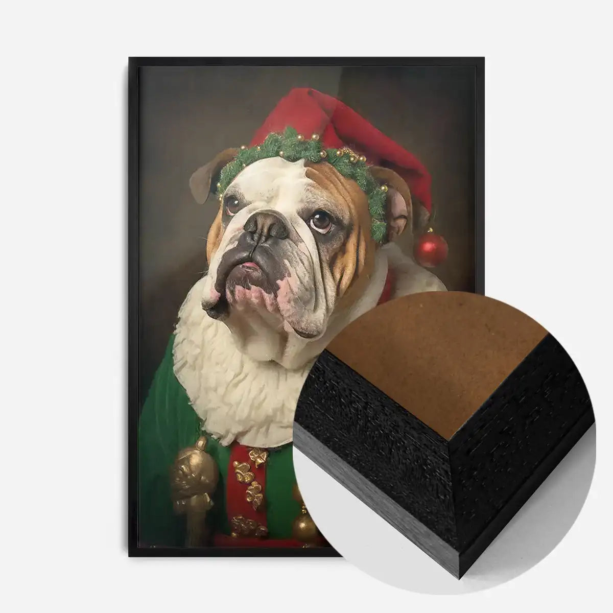 Christmas Elf Bulldog Animal Portrait Print