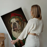 Christmas Elf Bulldog Animal Portrait Print