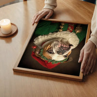 Christmas Elf Bulldog Animal Portrait Print