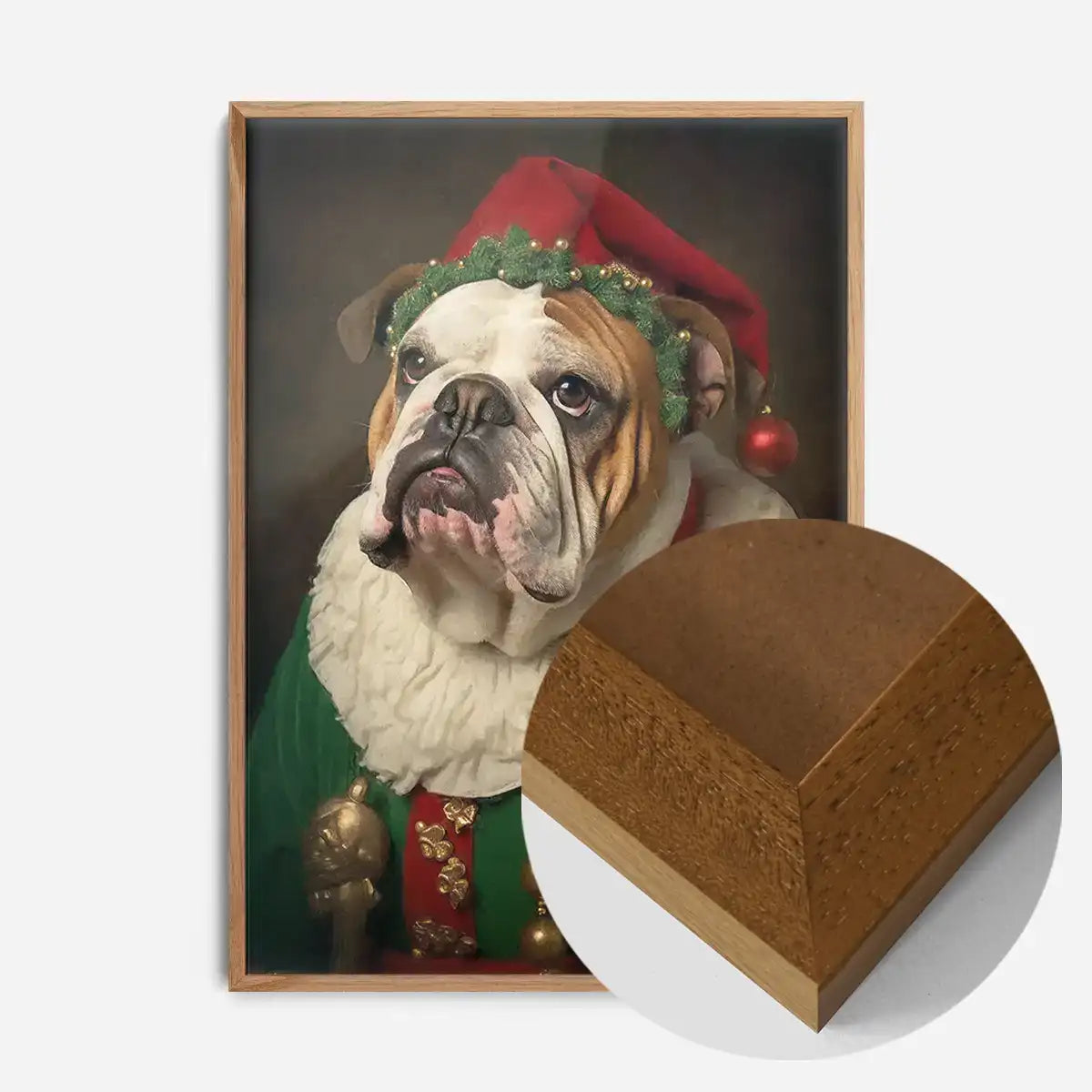 Christmas Elf Bulldog Animal Portrait Print