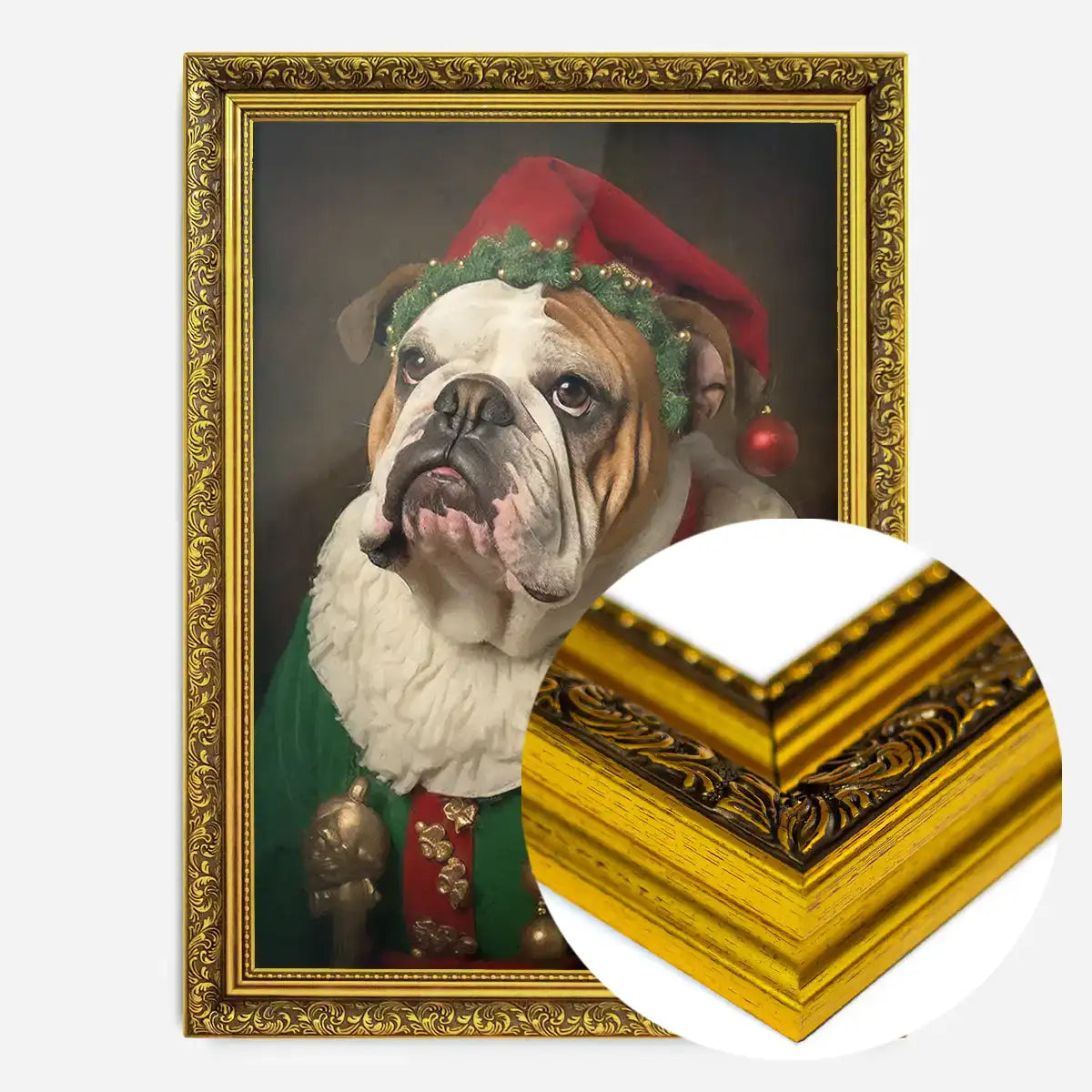 Christmas Elf Bulldog Animal Portrait Print