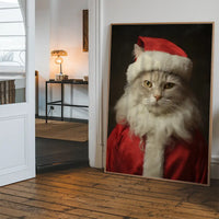 Christmas White Cat Animal Portrait Print