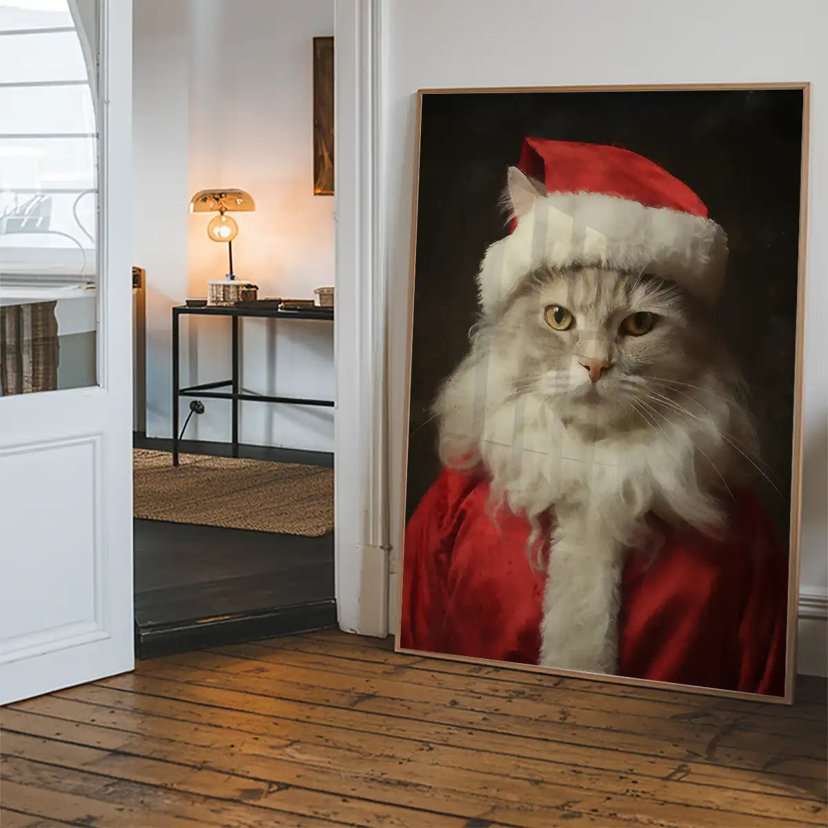 Christmas White Cat Animal Portrait Print