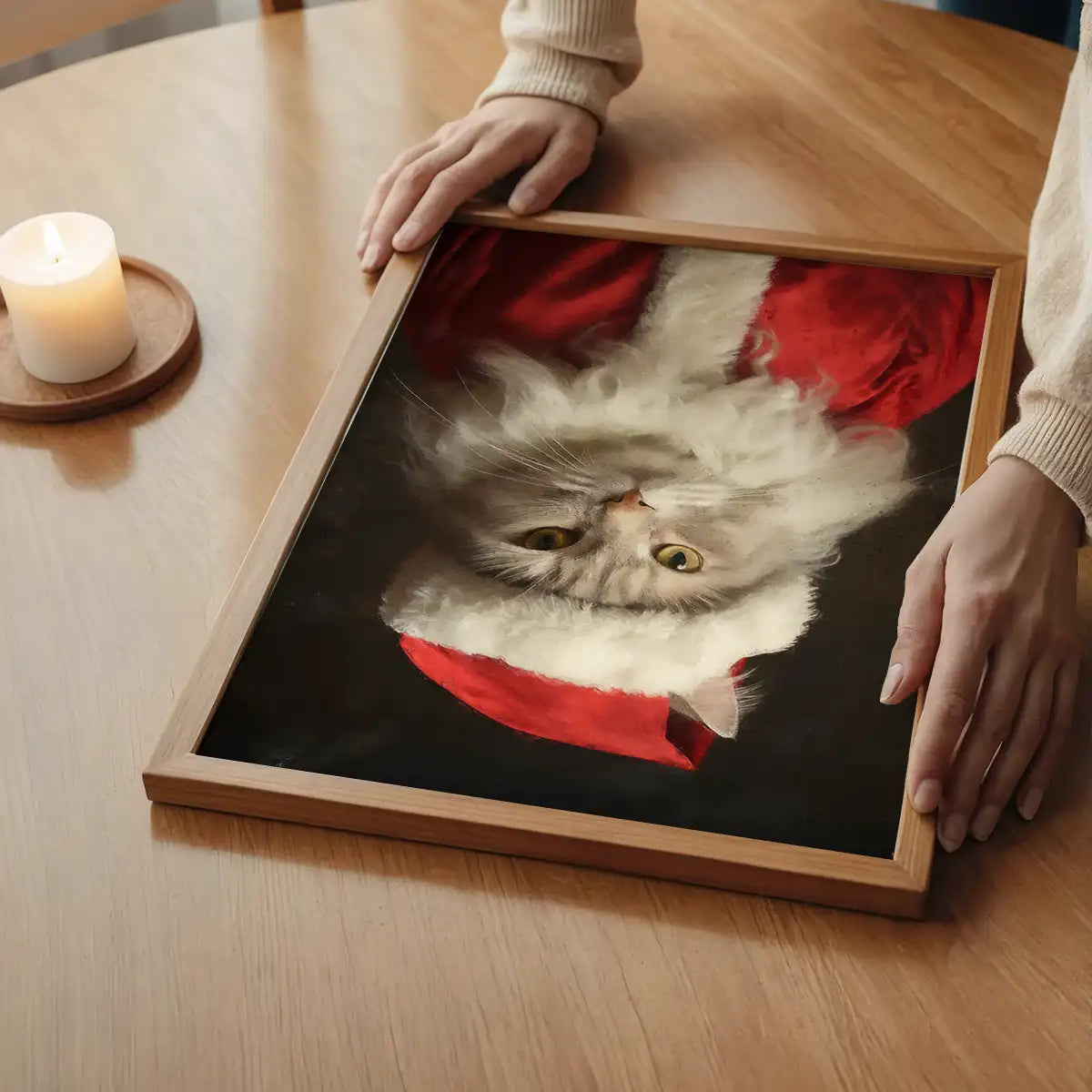 Christmas White Cat Animal Portrait Print