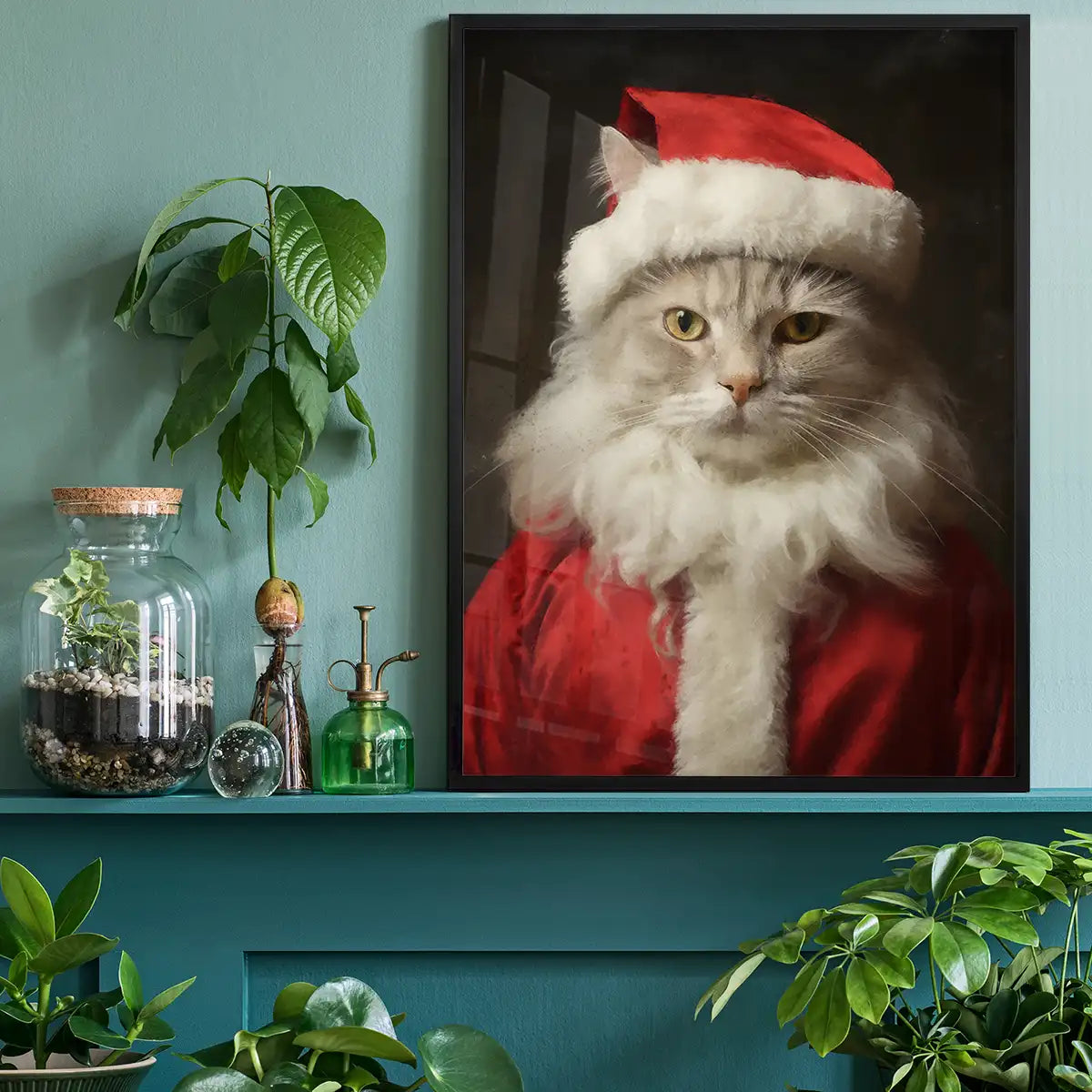 Christmas White Cat Animal Portrait Print