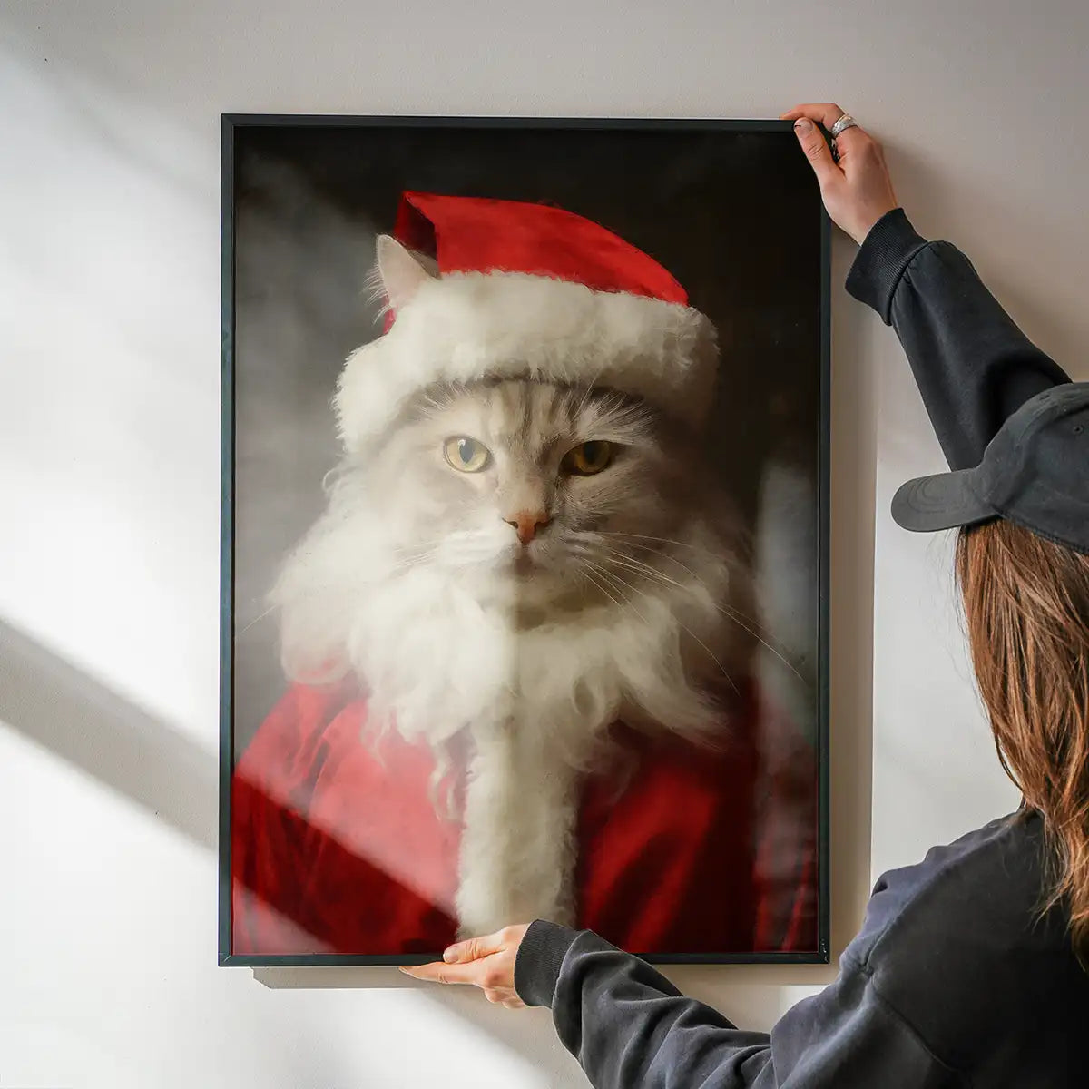 Christmas White Cat Animal Portrait Print