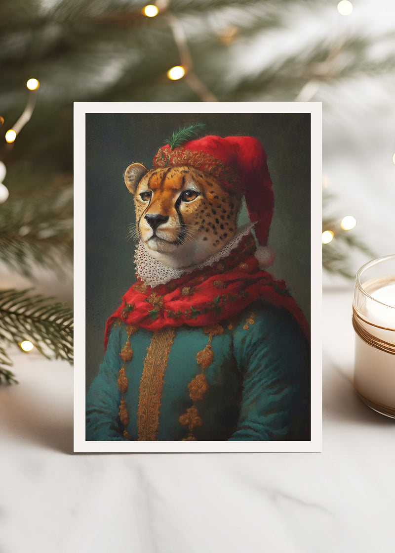 Cheetah Portrait A6 Christmas Greetings Card