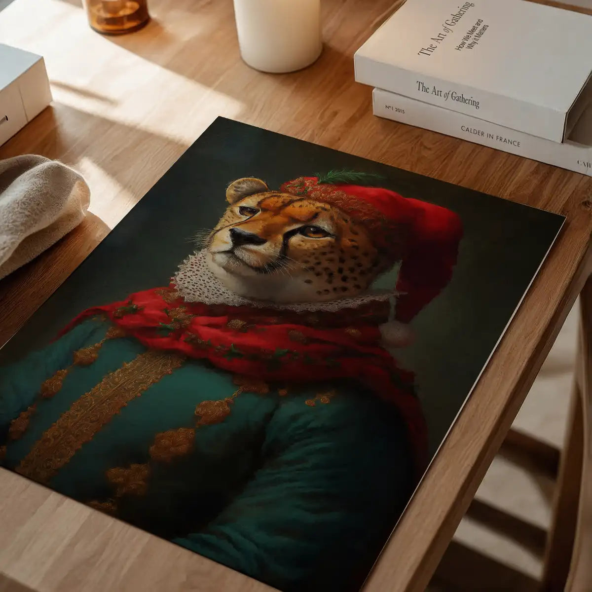 Christmas Cheetah Animal Portrait Print