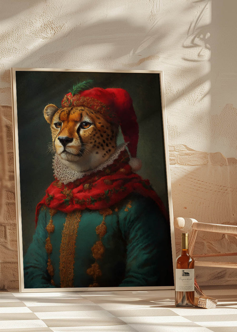 Christmas Cheetah Animal Portrait Print