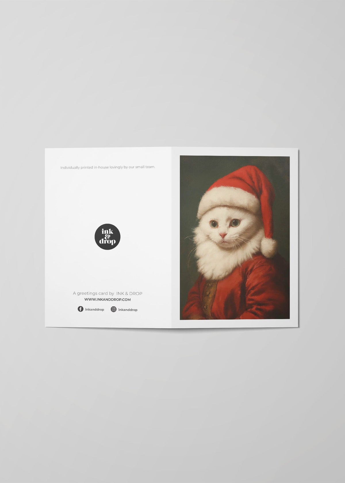 White Kitten Portrait A6 Christmas Greetings Card