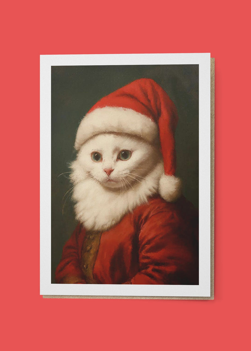 White Kitten Portrait A6 Christmas Greetings Card