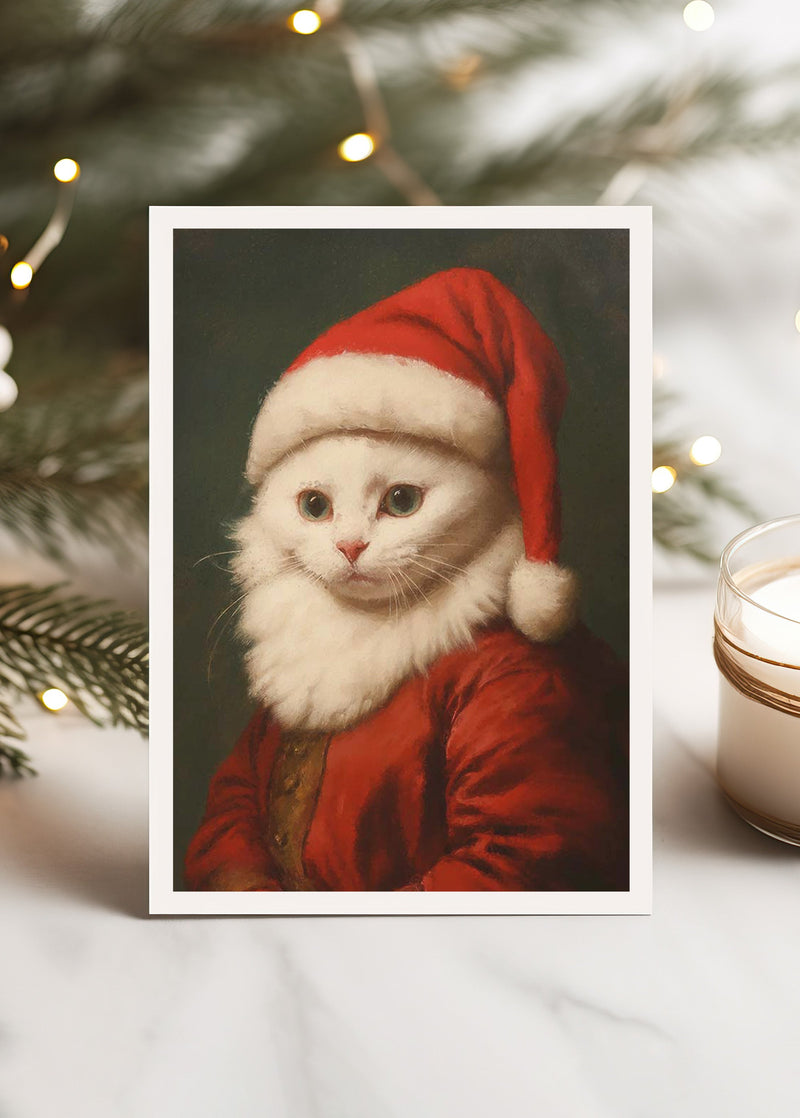 White Kitten Portrait A6 Christmas Greetings Card