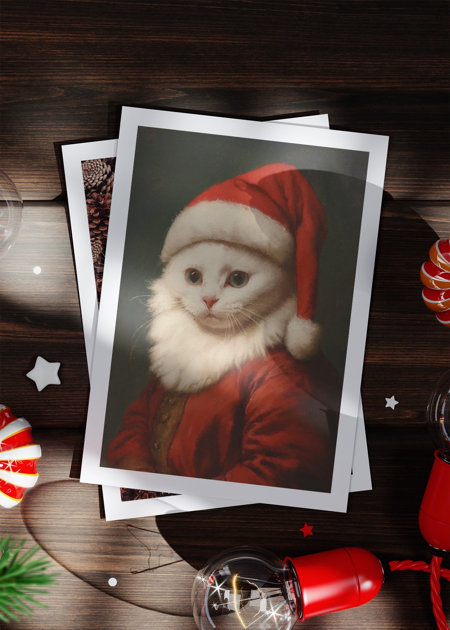 White Kitten Portrait A6 Christmas Greetings Card