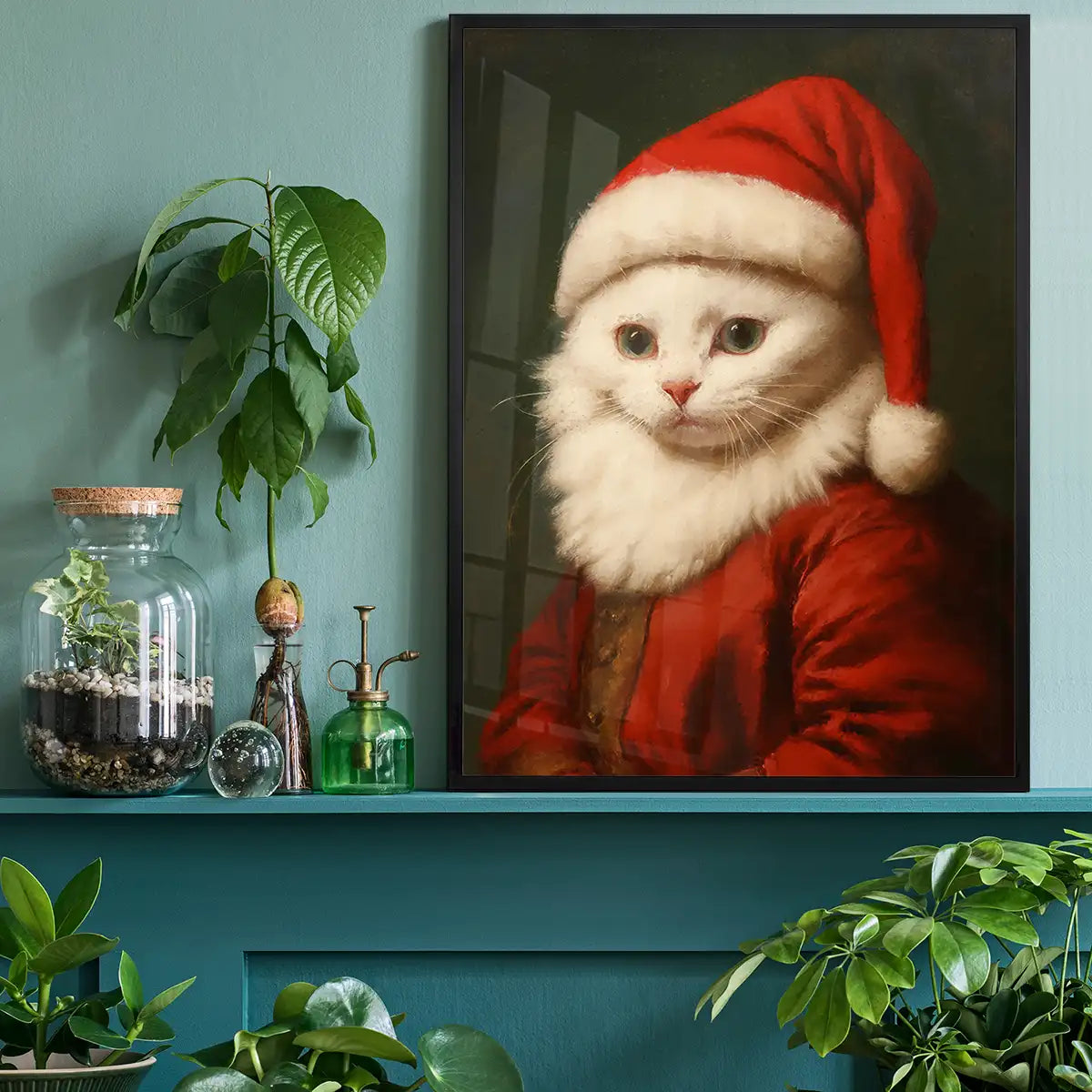 Christmas Persian Cat Animal Portrait Print