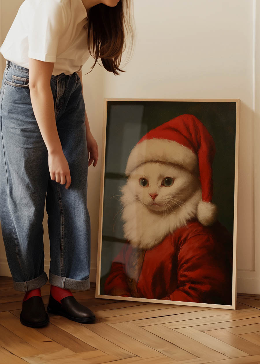 Christmas Persian Cat Animal Portrait Print