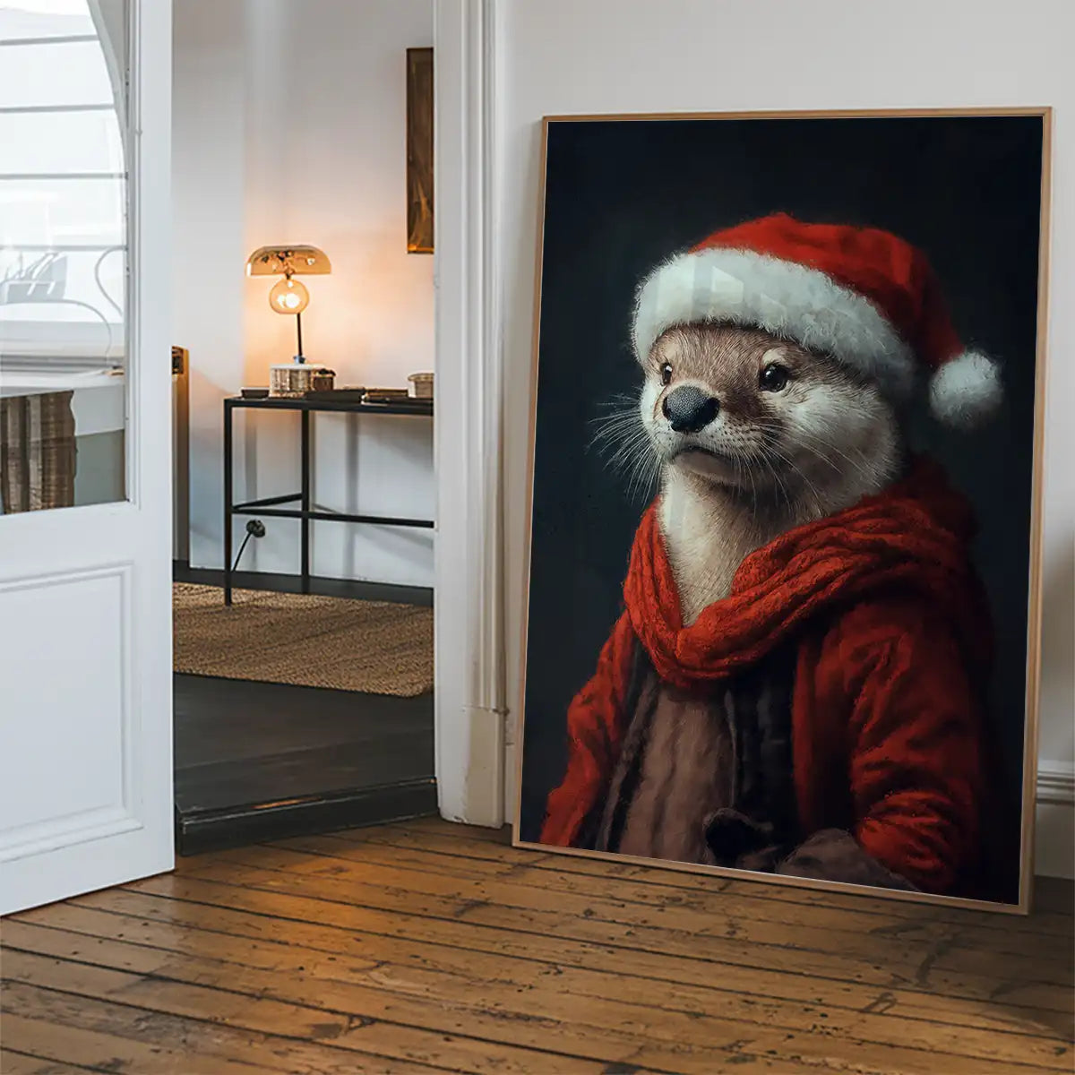 Christmas Otter Animal Portrait Print