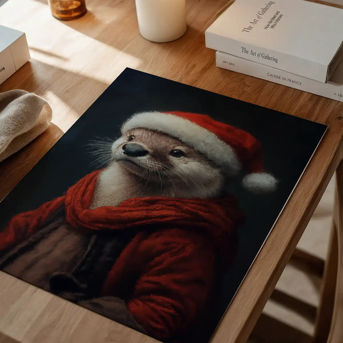 Christmas Otter Animal Portrait Print