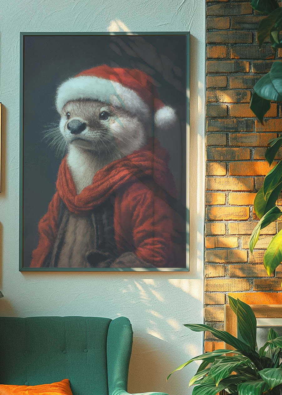 Christmas Otter Animal Portrait Print