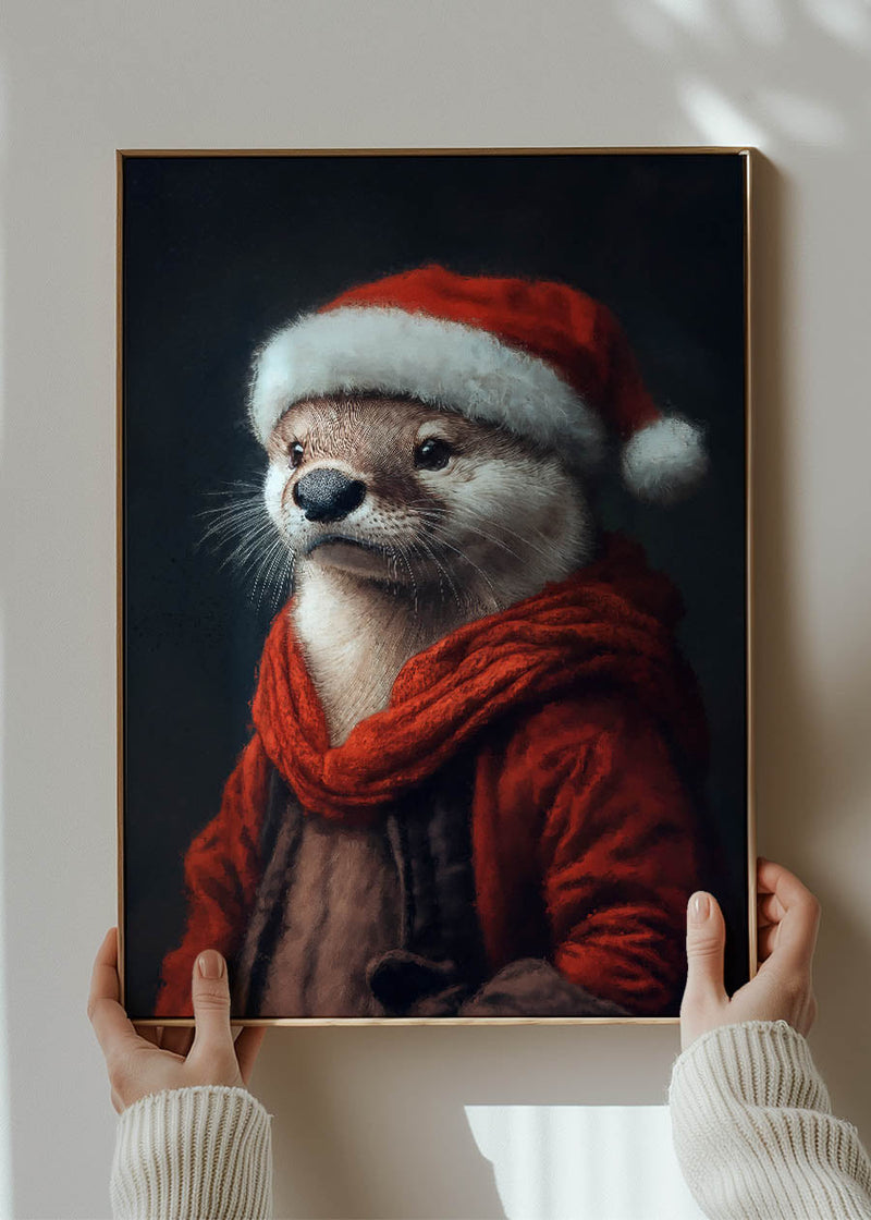 Christmas Otter Animal Portrait Print