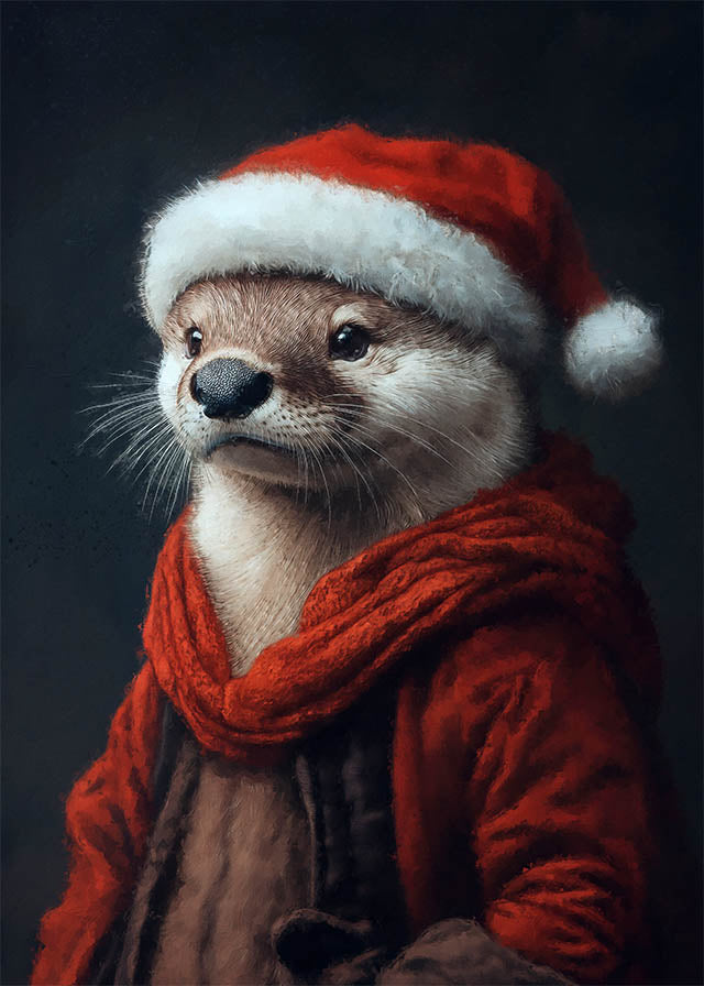 Christmas Otter Animal Portrait Print