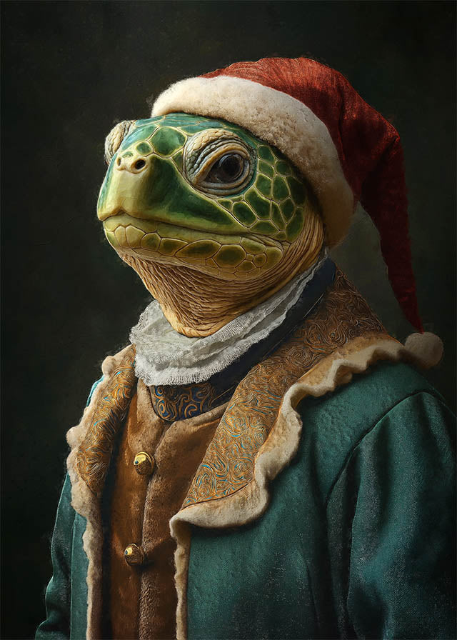 Christmas Turtle Animal Portrait Print