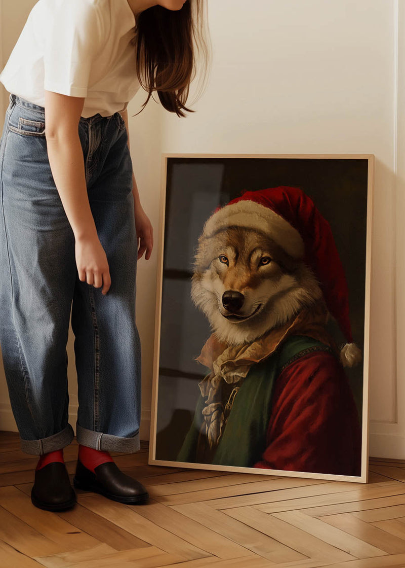 Christmas Wolf Animal Portrait Print