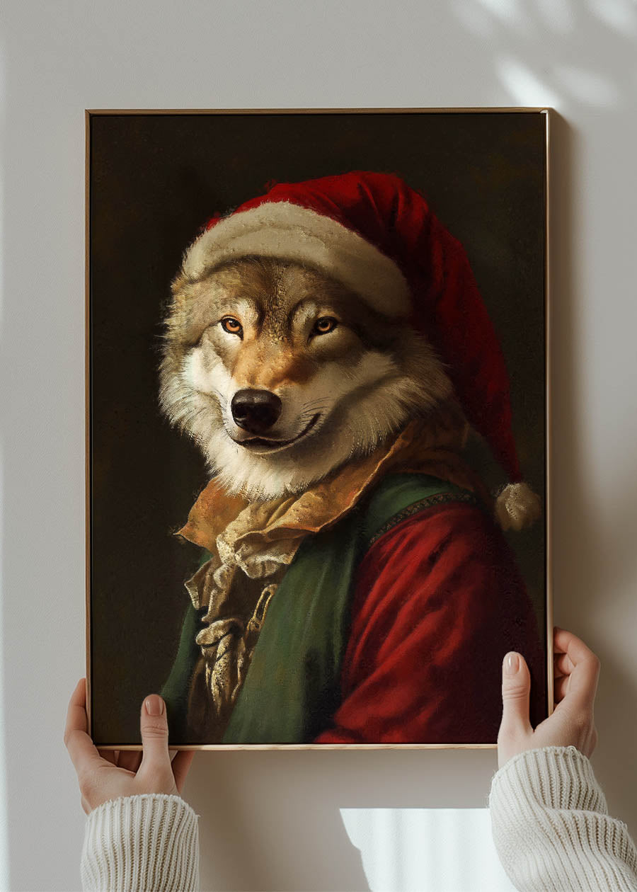 Christmas Wolf Animal Portrait Print