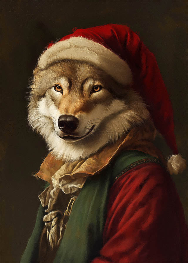 Christmas Wolf Animal Portrait Print