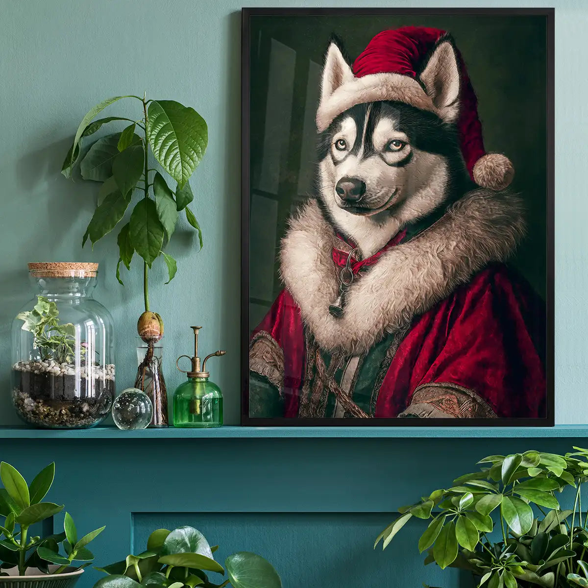 Christmas Husky Animal Portrait Print