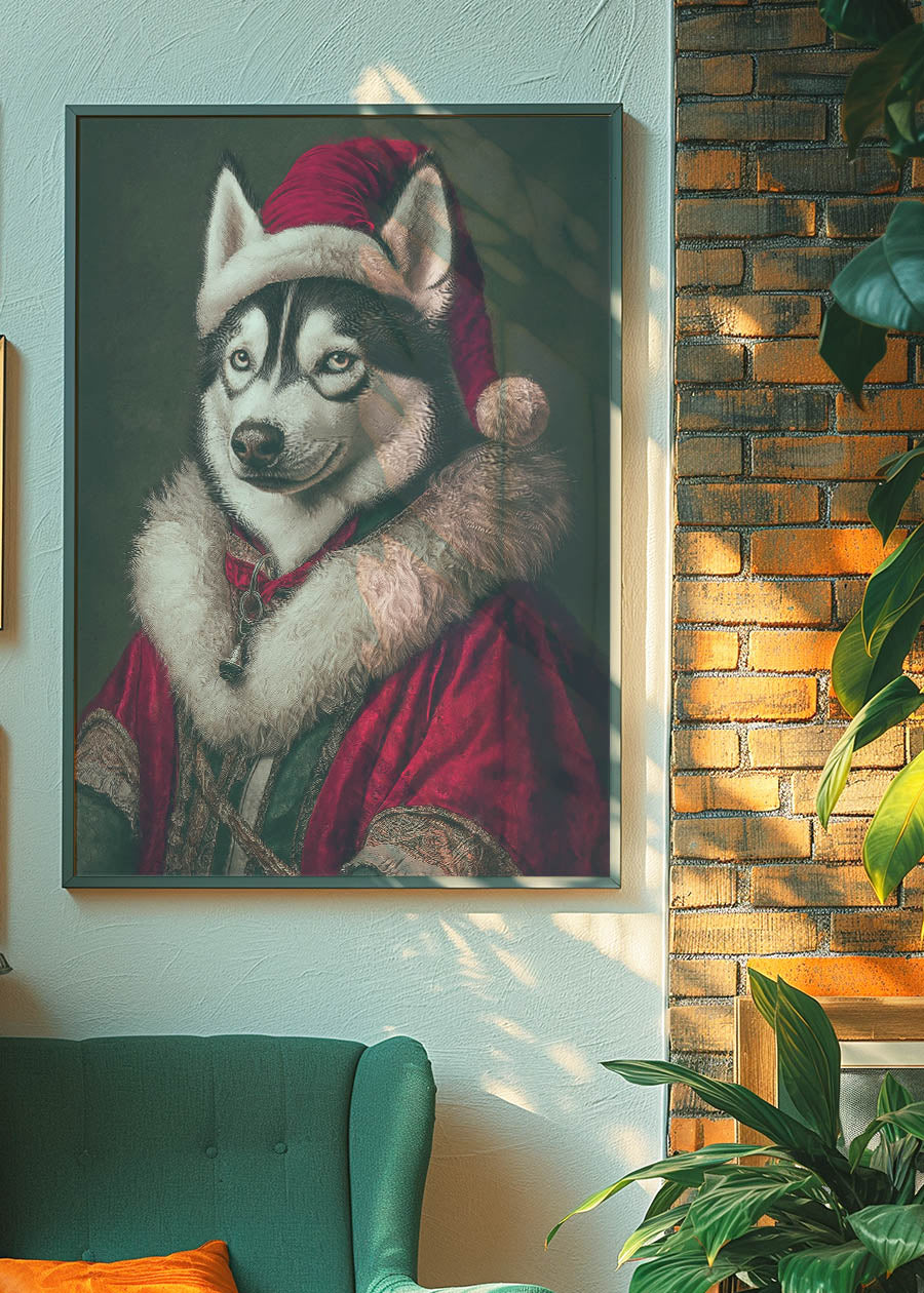 Christmas Husky Animal Portrait Print