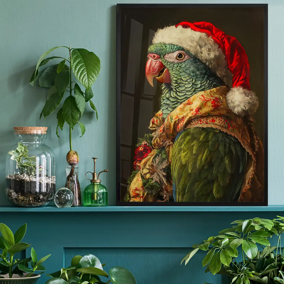 Christmas Parrot Animal Portrait Print