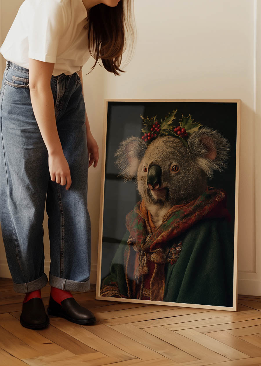 Christmas Koala Animal Portrait Print