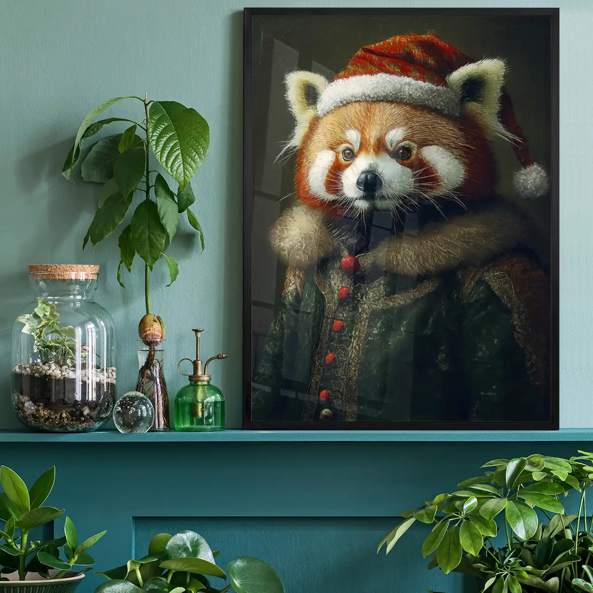 Christmas Red Panda Animal Portrait Print