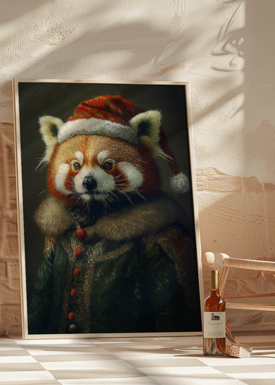 Christmas Red Panda Animal Portrait Print