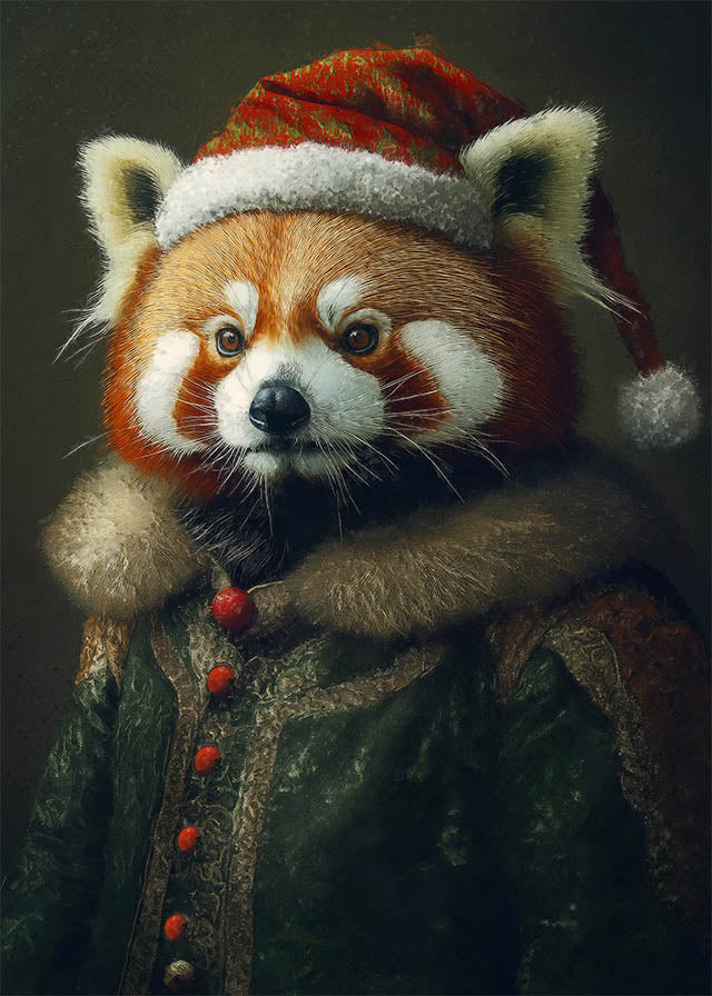 Christmas Red Panda Animal Portrait Print