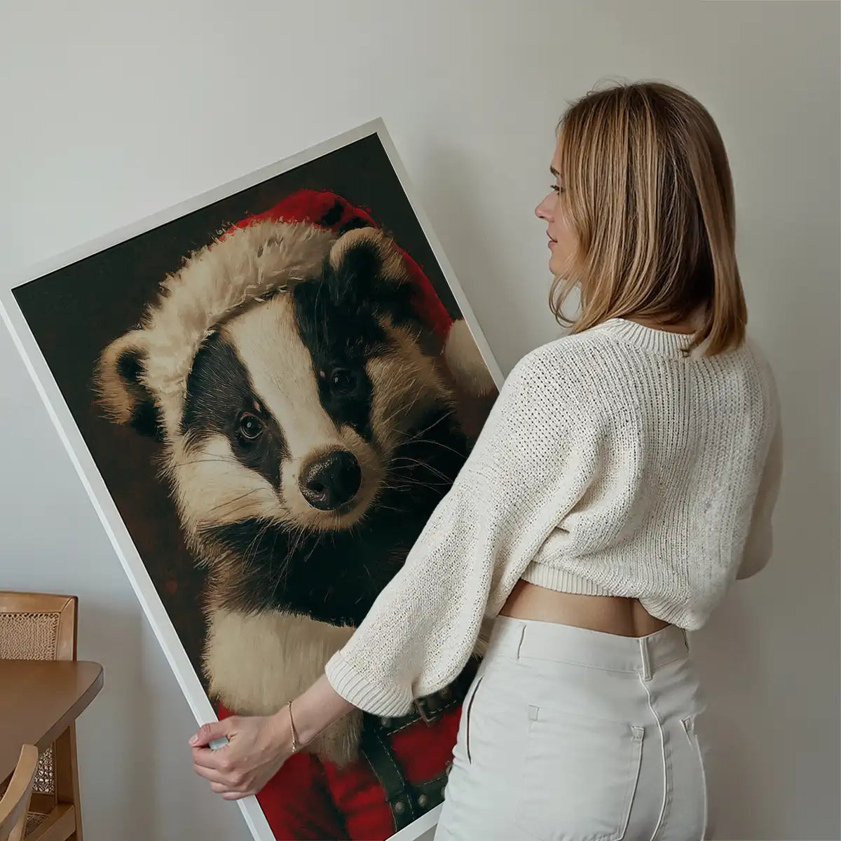 Christmas Badger Animal Portrait Print