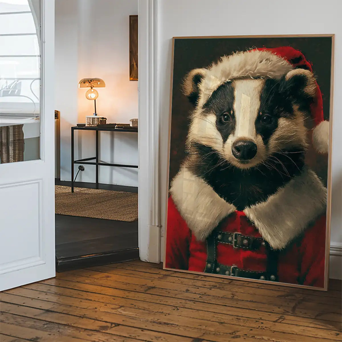 Christmas Badger Animal Portrait Print