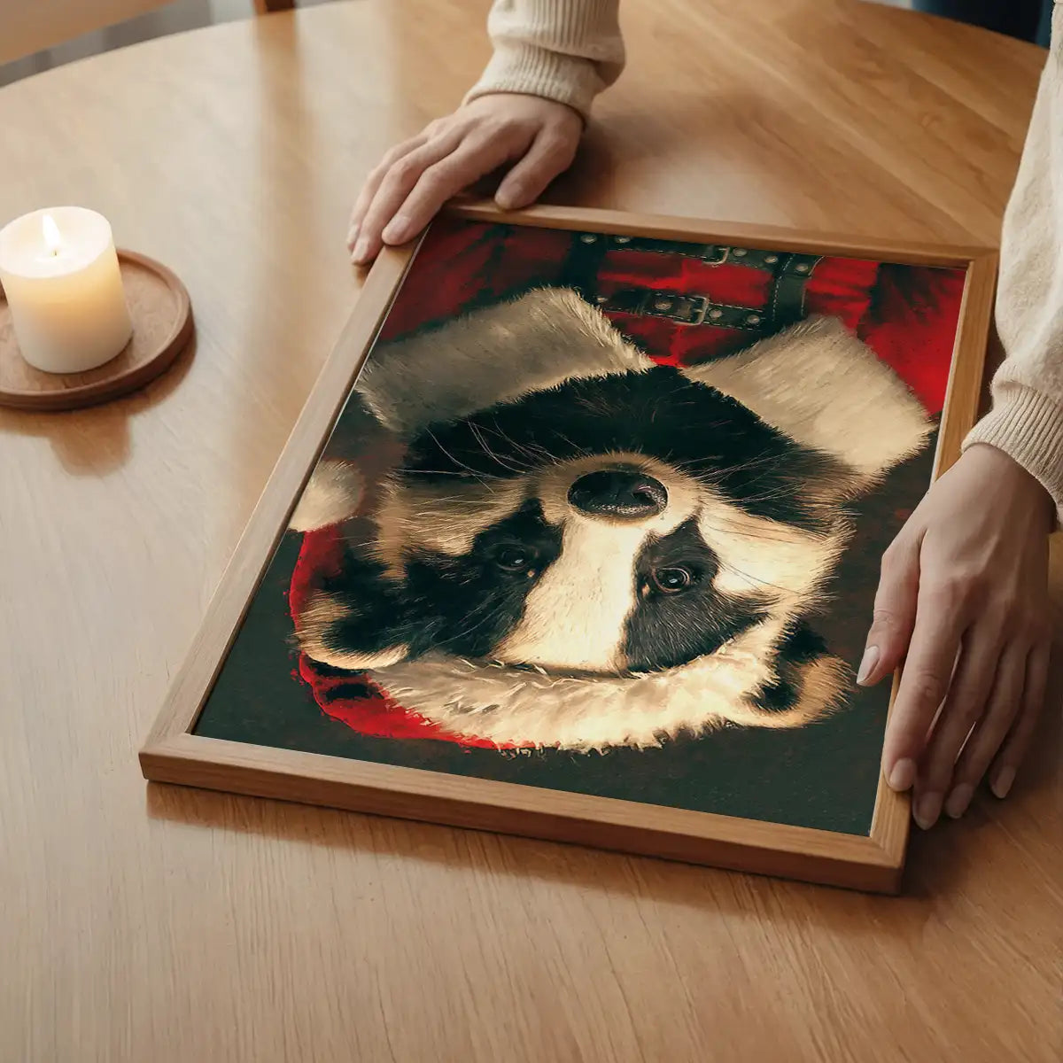 Christmas Badger Animal Portrait Print
