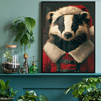 Christmas Badger Animal Portrait Print
