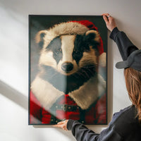 Christmas Badger Animal Portrait Print