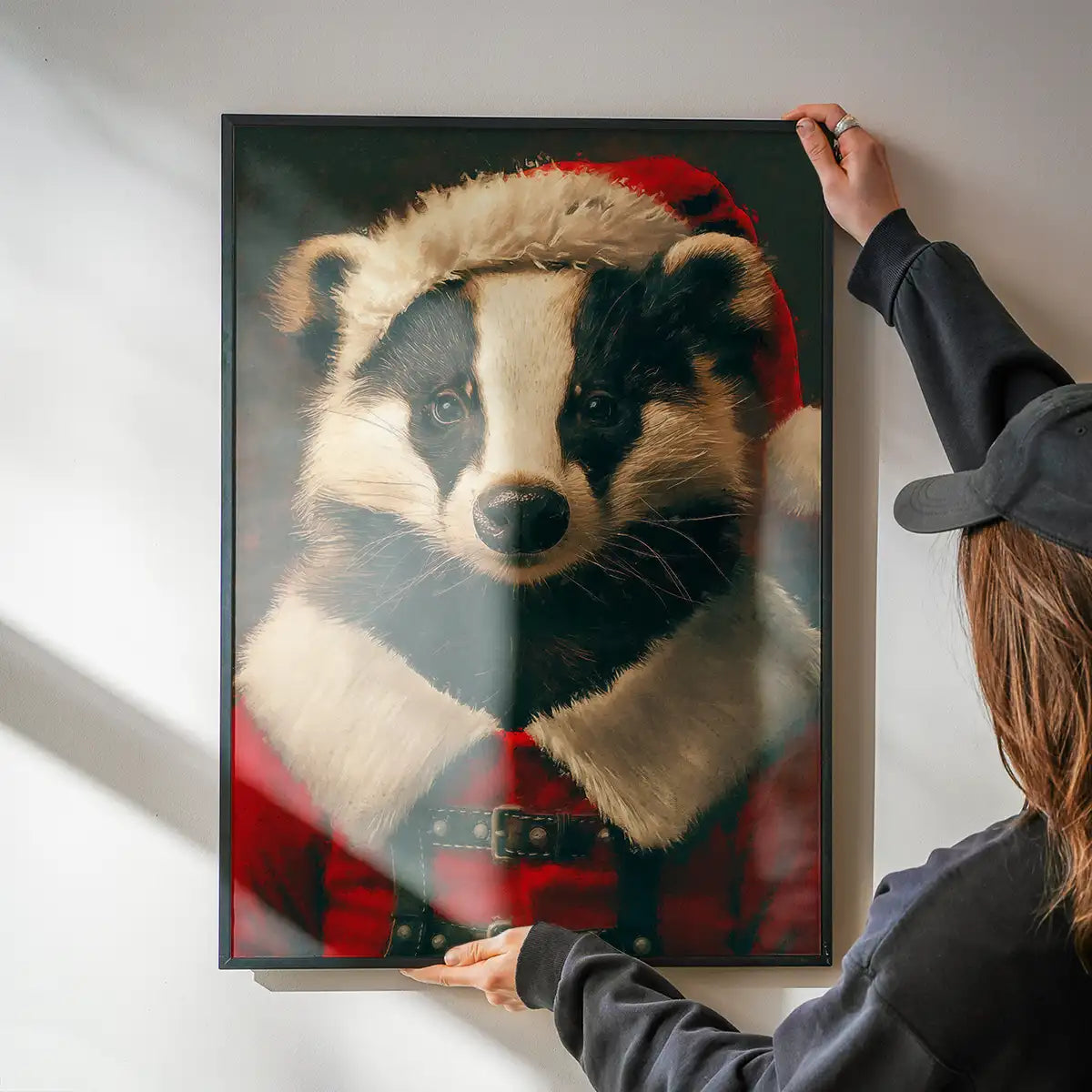 Christmas Badger Animal Portrait Print