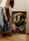 Christmas Badger Animal Portrait Print