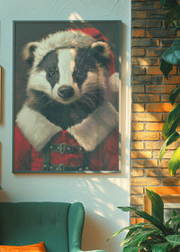 Christmas Badger Animal Portrait Print