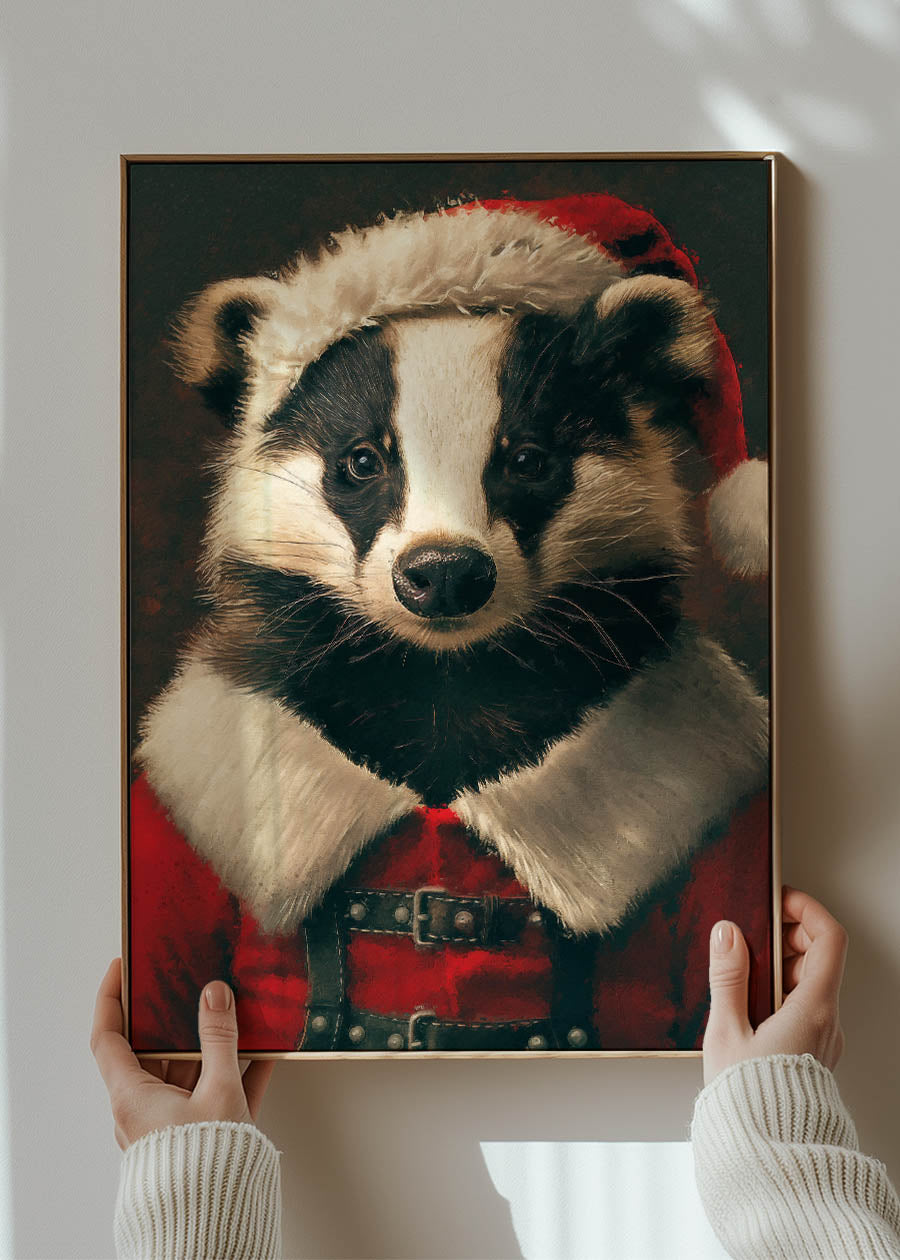 Christmas Badger Animal Portrait Print